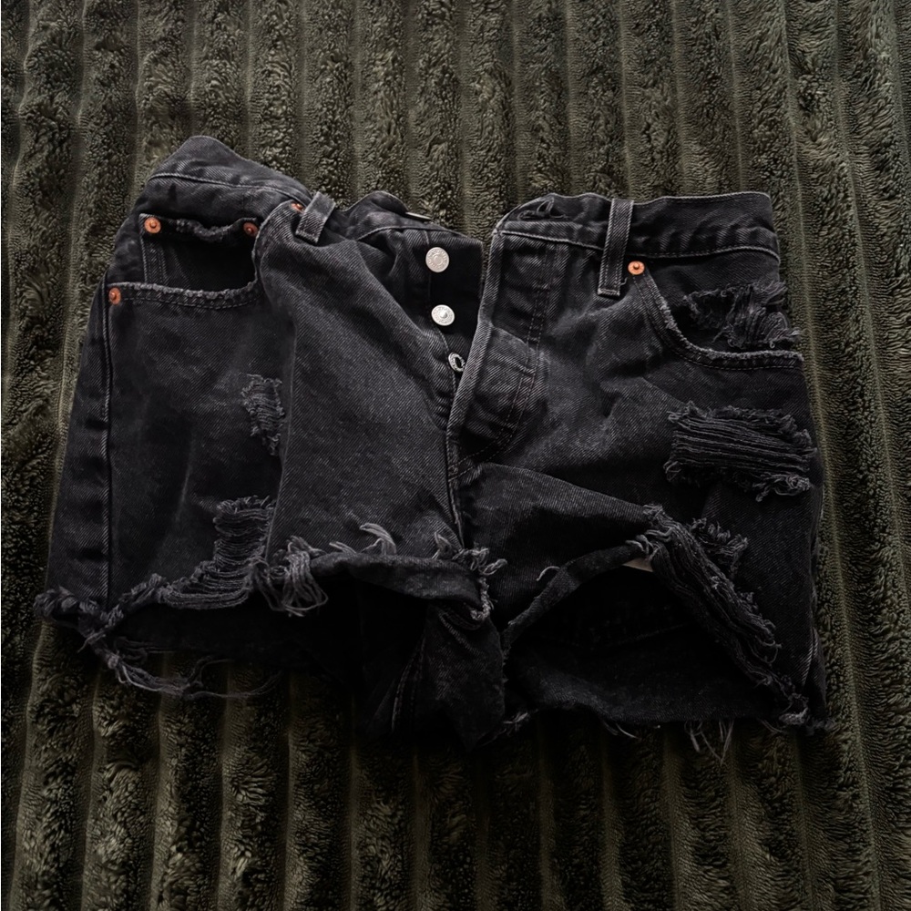 Levi's 501 Black Distressed Womens Jean Shorts